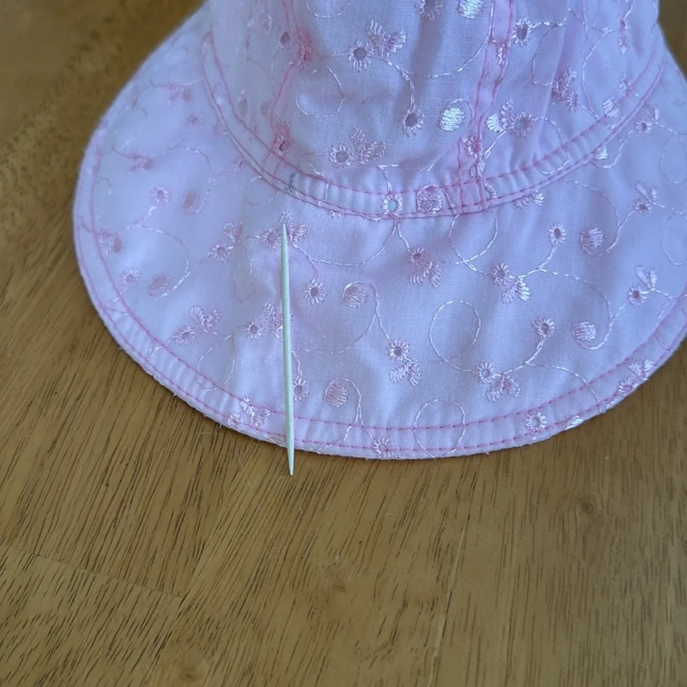 Vintage Pink Eyelet Kids Sun Hat Multiple Size Toddler Adjusts with Ribbon